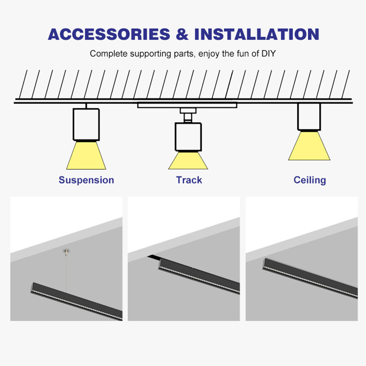 Customize Size Ceiling Track Suspension Aluminum PMMA Commercial Light 40 50 60 Watt Led Linear Pendant Light