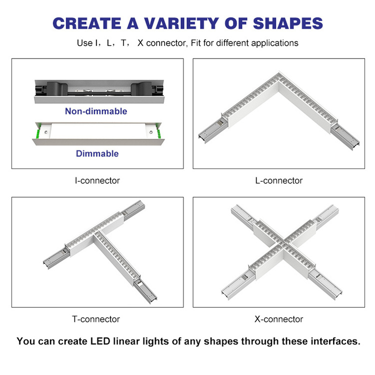 DIY Shape Ceiling Track Suspension Adjustable Aluminum PMMA Lens 40w 50w 60w Commercial Led Linear Light