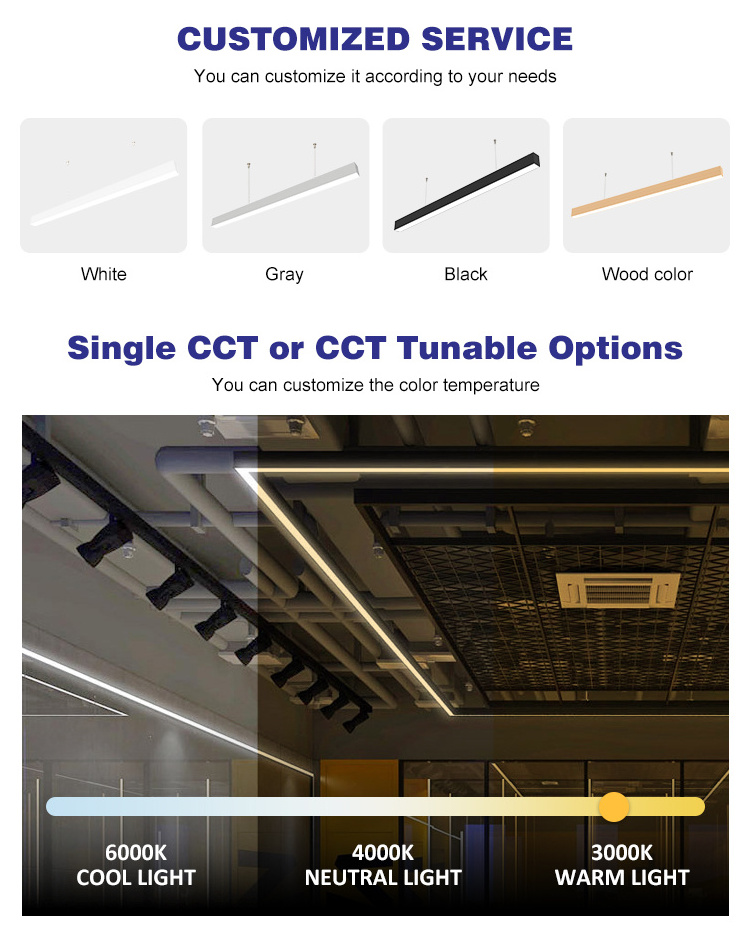 Customized Dimmable Aluminum PC Anti-Glare Linear High Bay Light 40 Watt Led Linear Pendant Light