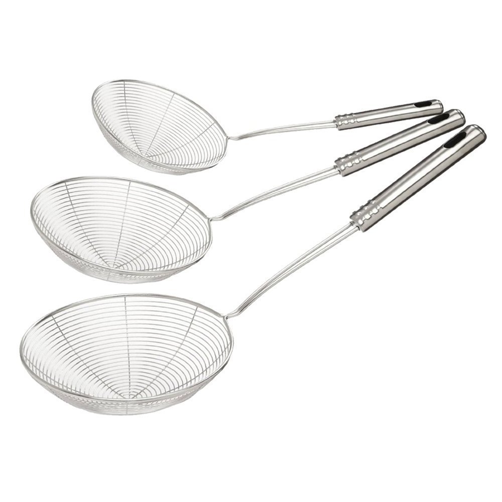 Factory price food grade 304 Stainless Steel Frying Skimmers with Handle