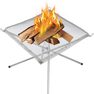 Foldable Stainless Steel Mesh Fire Pit Wood Burning Collapsible Fireplace Space Saving for Camping Backyard