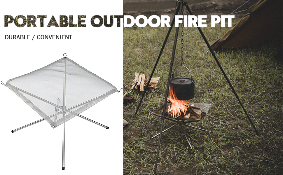 22 Inch Portable Outdoor Fire Pit Collapsible Stainless Steel Mesh Fire Pit Campfire Grill Wood Burning