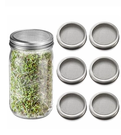 Stainless Steel Organic Seeds Sprouting Jar Mesh Screen Lid Kit For Wide Mouth Mason Jars Making Organic Bean Sprout Seeds