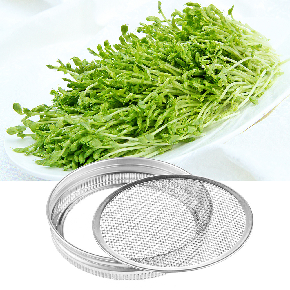 Stainless Steel Organic Seeds Sprouting Jar Mesh Screen Lid Kit For Wide Mouth Mason Jars Making Organic Bean Sprout Seeds