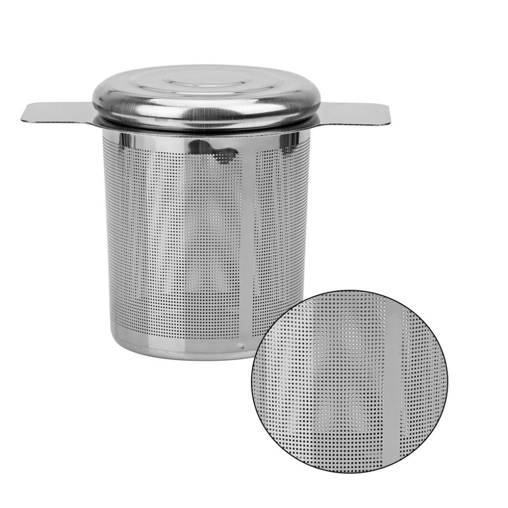 304 Stainless Steel and Titanium Coated Sliver Coffee Filter Tea Infuser Strainer with Two Handle and lid