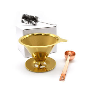 304 Stainless Steel Coffee Cone  Filter Dripper , Gold Pour Over Holder Infuse/Strainer With Stand  Coffee Making Tools