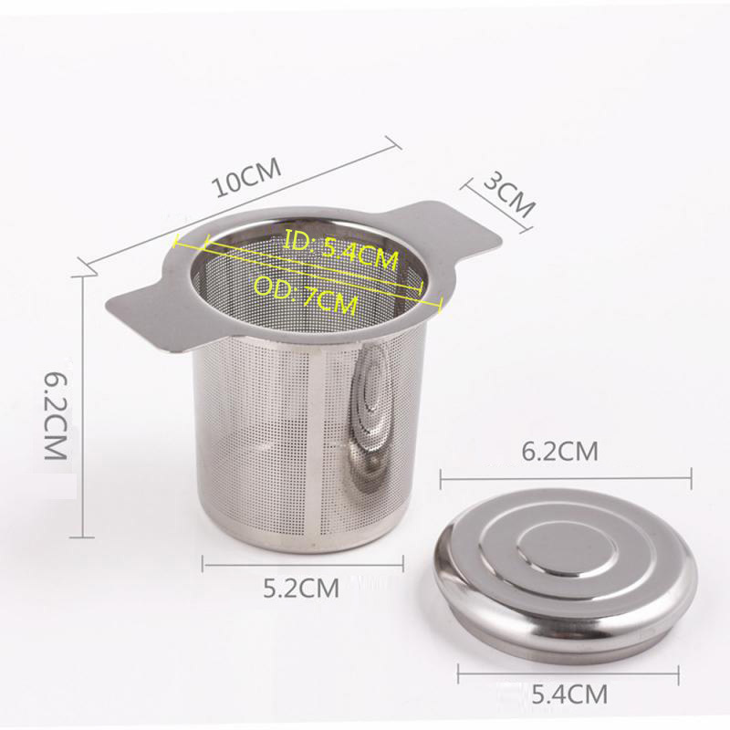 304 Stainless Steel and Titanium Coated Sliver Coffee Filter Tea Infuser Strainer with Two Handle and lid