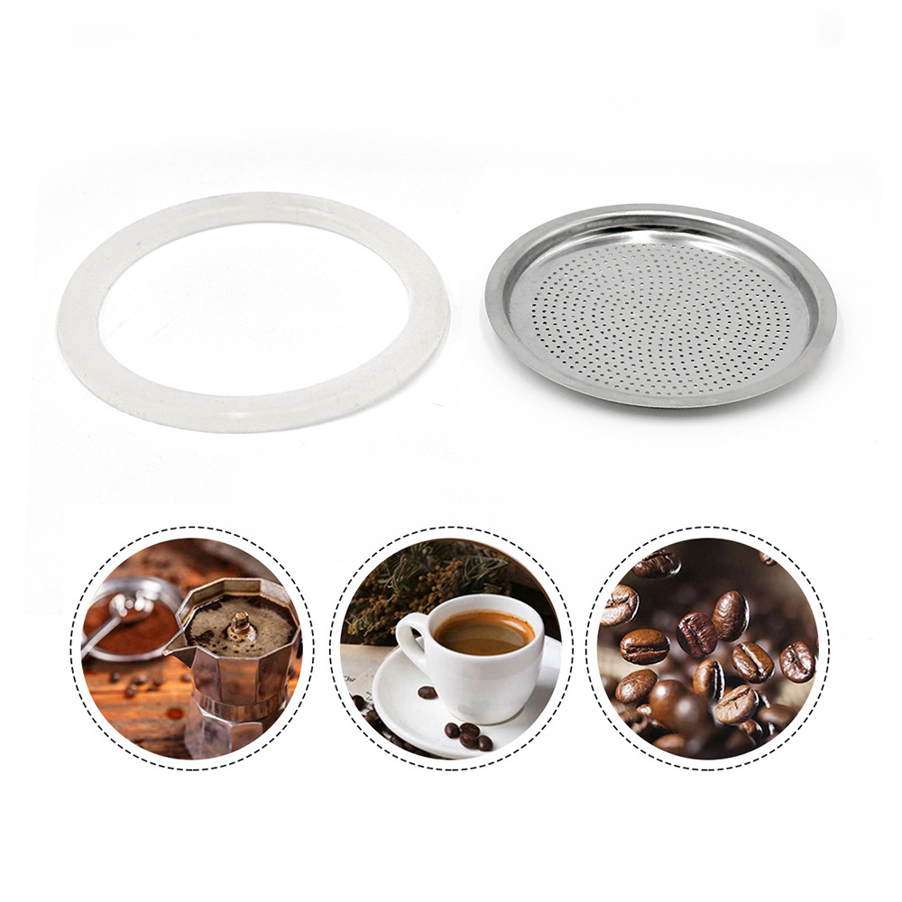 Stainless Steel Moka Kettle Filter Disc And Silicone Gasket Seals Moka Express Replacement Funnel Kits