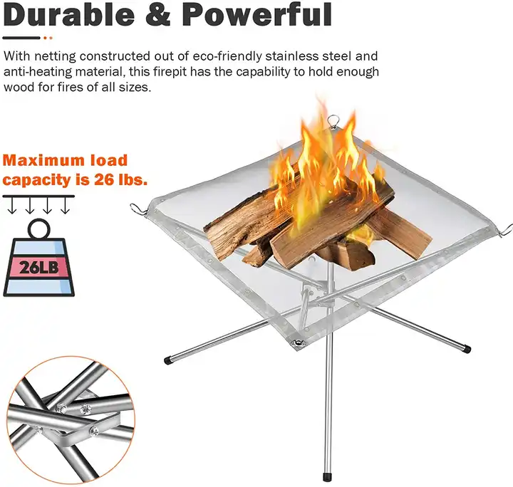 16 Inch Portable 304 Stainless Steel Charcoal Burning Grill Fire Pit for Outdoor Backyard Camping