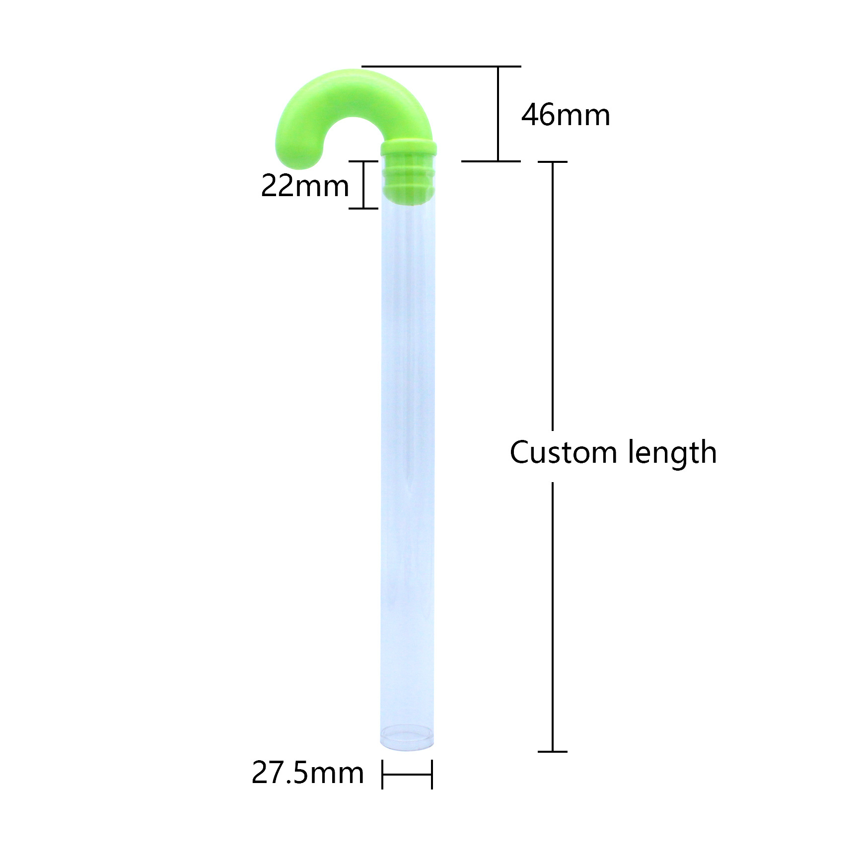 Christmas holiday clear plastic candy container packaging tube and cane lid