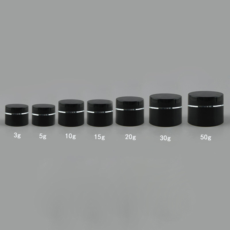 Empty Plastic Cosmetic Jar Pots with Black Lid 3G 5G 10G 20G 30G 50G Capacity Cream Jars for Skin Care Storage