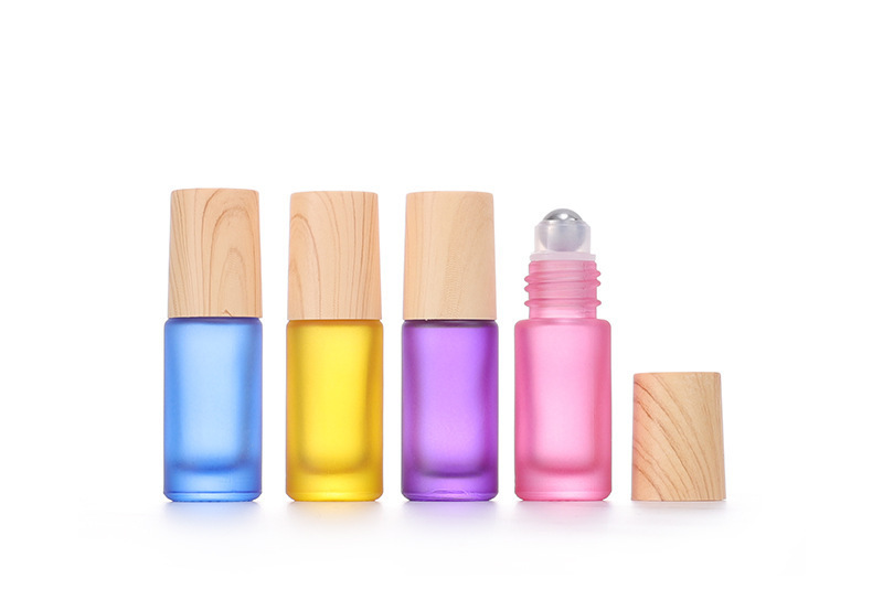 Rainbow roller bottle 5ml Different Color Frosted Glass Roller Bottle With Roll On Bottle