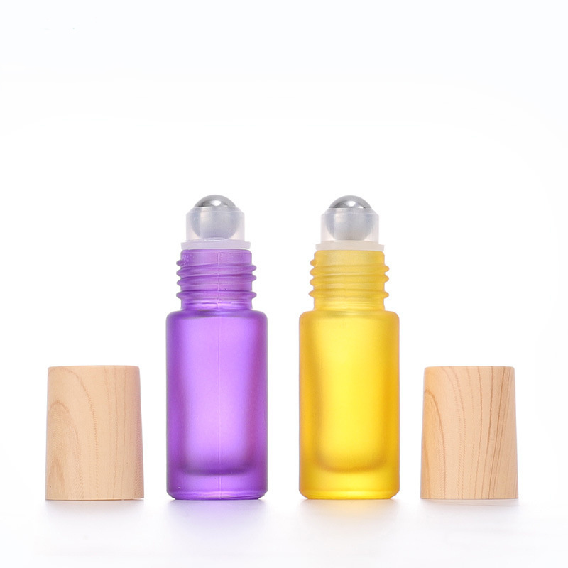 Rainbow roller bottle 5ml Different Color Frosted Glass Roller Bottle With Roll On Bottle