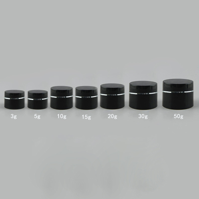 Empty Plastic Cosmetic Jar Pots with Black Lid 3G 5G 10G 20G 30G 50G Capacity Cream Jars for Skin Care Storage