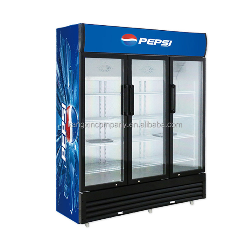 Supermarket double Glass door Pepsi beverage display cooler refrigerator