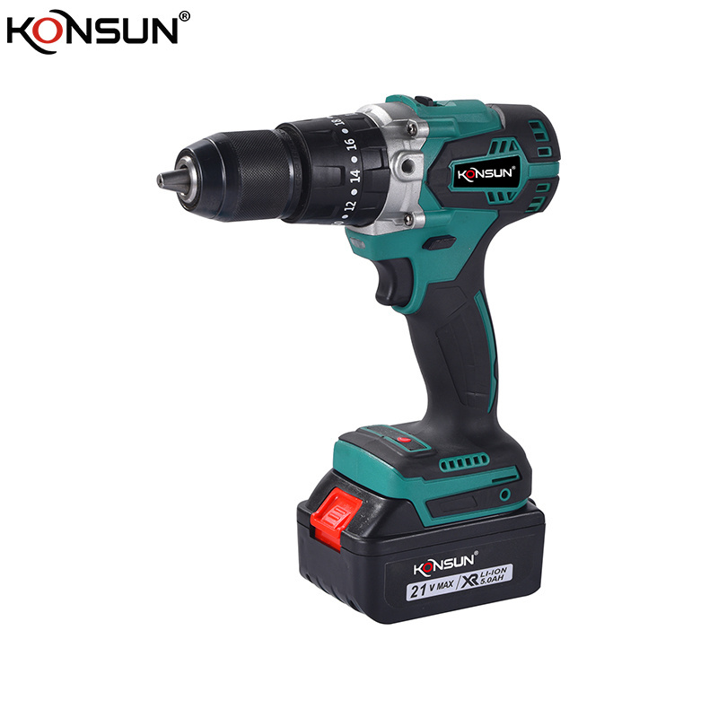 KONSUN Electric 21V Li-ion 70nm Dual Speed Professional Cordless Impact Drill Power Tools Battery DIY Odm Brush Motor 13MM