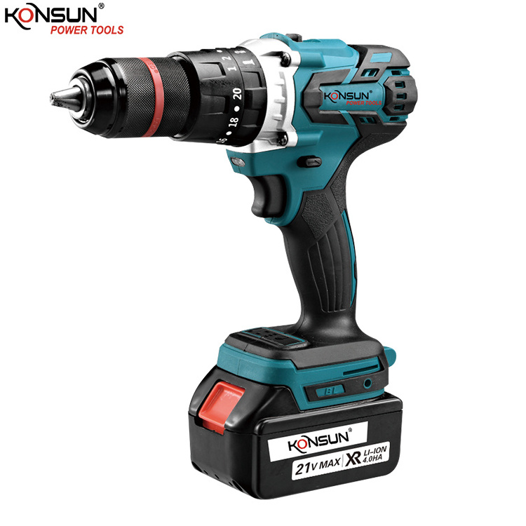 KONSUN Electric 21V Li-ion 70nm Dual Speed Professional Cordless Impact Drill Power Tools Battery DIY Odm Brush Motor 13MM