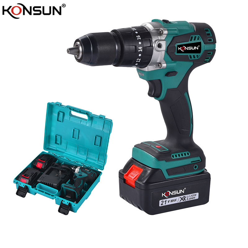 KONSUN Electric 21V Li-ion 70nm Dual Speed Professional Cordless Impact Drill Power Tools Battery DIY Odm Brush Motor 13MM