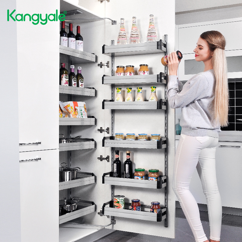 Kangyale Can Food Storage Kitchen Pantry Organizer Sliding Pantry Shelf Pull Out Stainless Steel Pantry Unit Storage Basket