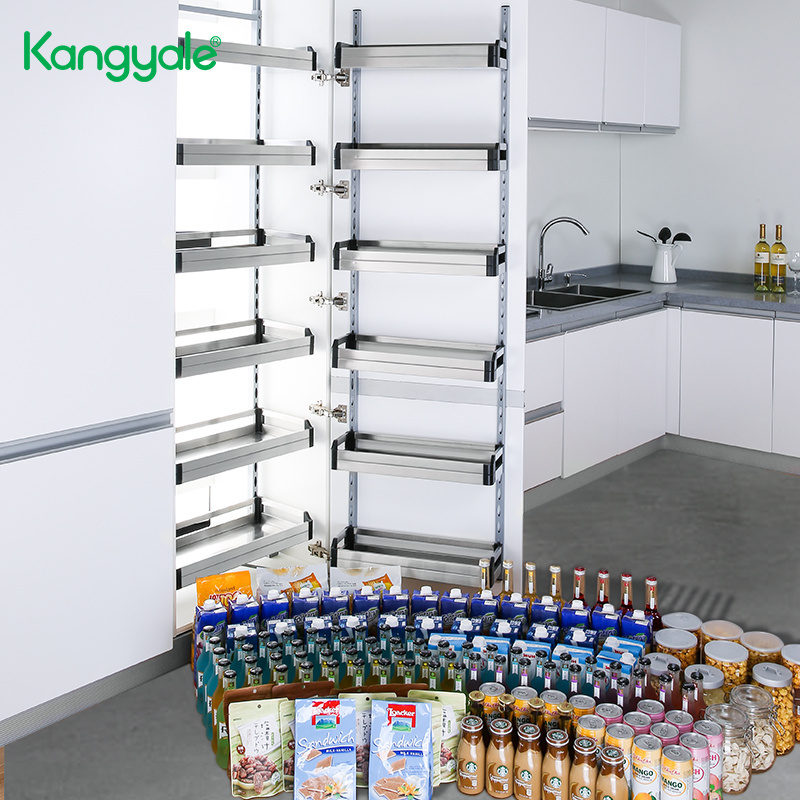 Kangyale Can Food Storage Kitchen Pantry Organizer Sliding Pantry Shelf Pull Out Stainless Steel Pantry Unit Storage Basket