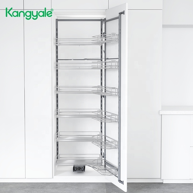 Kitchen Cabinet Pantry Storage Wide Pull Out Tall Larder Unit Metal Rack Storage Shelf Sliding Metal Wire Storage Basket