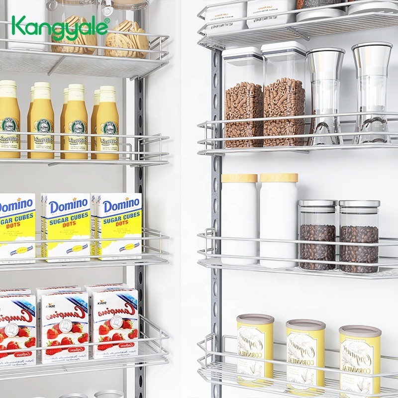 Kitchen Cabinet Pantry Storage Wide Pull Out Tall Larder Unit Metal Rack Storage Shelf Sliding Metal Wire Storage Basket