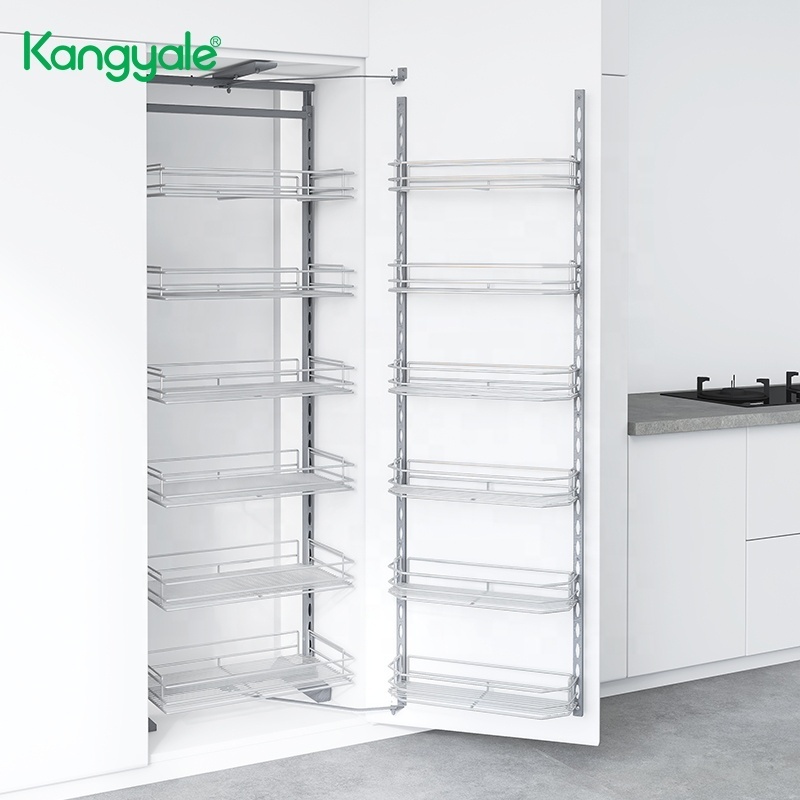 Kitchen Cabinet Pantry Storage Wide Pull Out Tall Larder Unit Metal Rack Storage Shelf Sliding Metal Wire Storage Basket