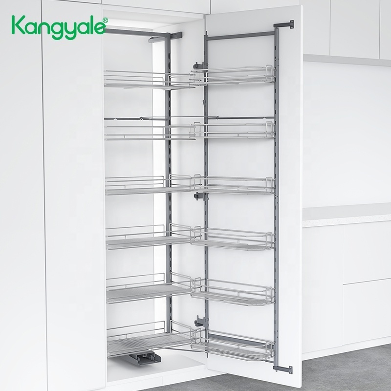 Kitchen Cabinet Pantry Storage Wide Pull Out Tall Larder Unit Metal Rack Storage Shelf Sliding Metal Wire Storage Basket