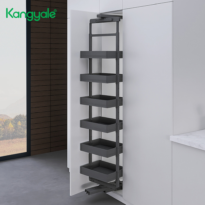 Kangyale Modern Tall Storage Cabinet Kitchen Pantry Unit Storage Rack Fruit Basket Pull Out Pantry Rotating Organizer