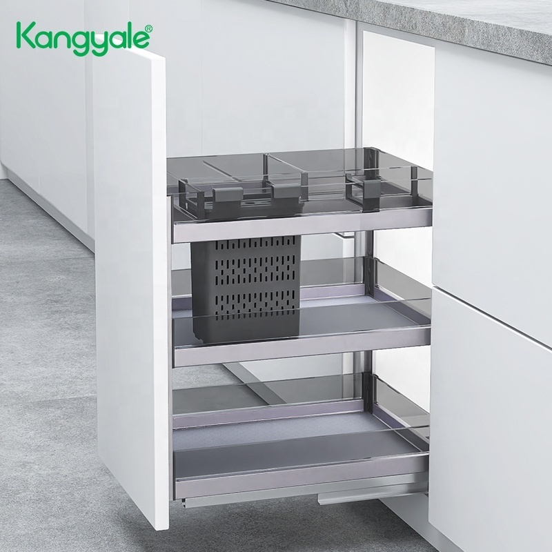 Kangyale Kitchen Cabinet Pull Out Shelf Soft Closing Seasoning Bottle Storage Rack 3-tier Spice Pantry Kitchen Cabinet Organizer