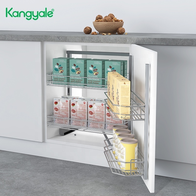 Kangyale Kitchen Base Cabinet Chrome Wire Basket Drawers Pull Out Metal Basket 2 Layers Pantry Unit Storage Basket