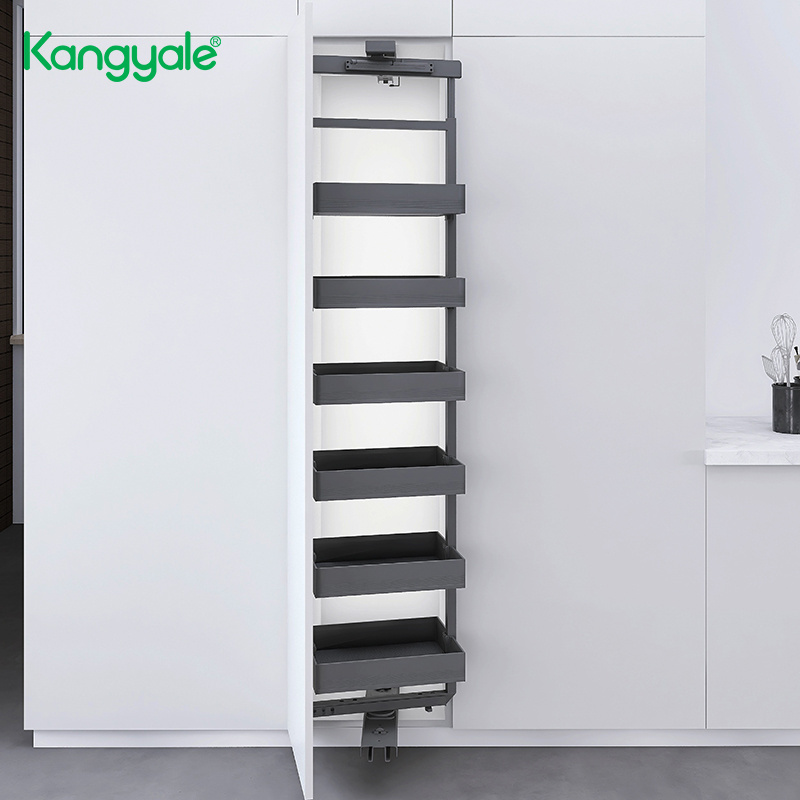 Kangyale Modern Tall Storage Cabinet Kitchen Pantry Unit Storage Rack Fruit Basket Pull Out Pantry Rotating Organizer