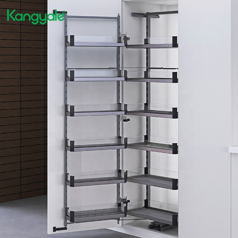 Kangyale Kitchen Organizer Cabinet Pullout Basket Glass Pantry Unit Storage Shelf Tall Unit Cabinet Pantry Slide Rack