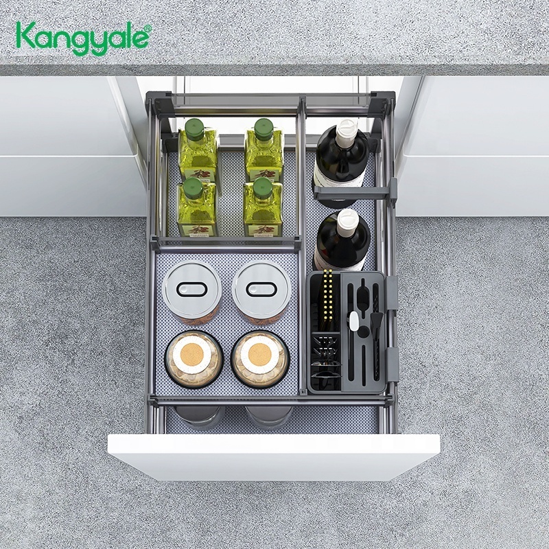 Kangyale Kitchen Cabinet Pull Out Shelf Soft Closing Seasoning Bottle Storage Rack 3-tier Spice Pantry Kitchen Cabinet Organizer