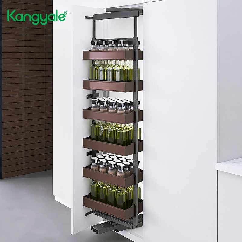 Kangyale Swivel Pull Out Tall Unit Pantry Shelf Multifunctional Rotating Storage Rack Tall Unit Cabinet Pantry Slide Basket