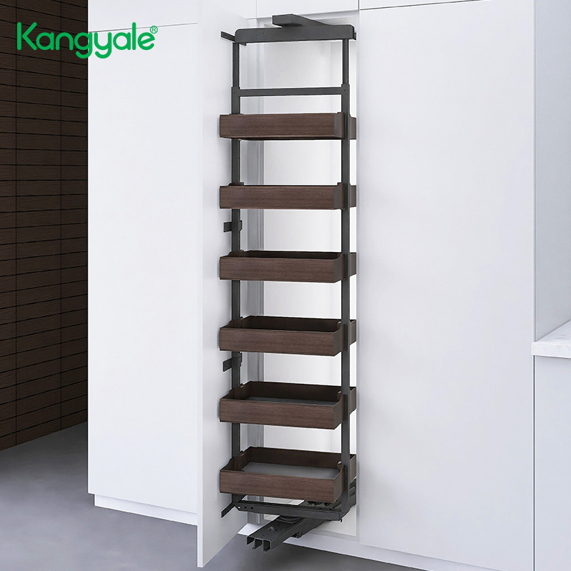 Kangyale Swivel Pull Out Tall Unit Pantry Shelf Multifunctional Rotating Storage Rack Tall Unit Cabinet Pantry Slide Basket