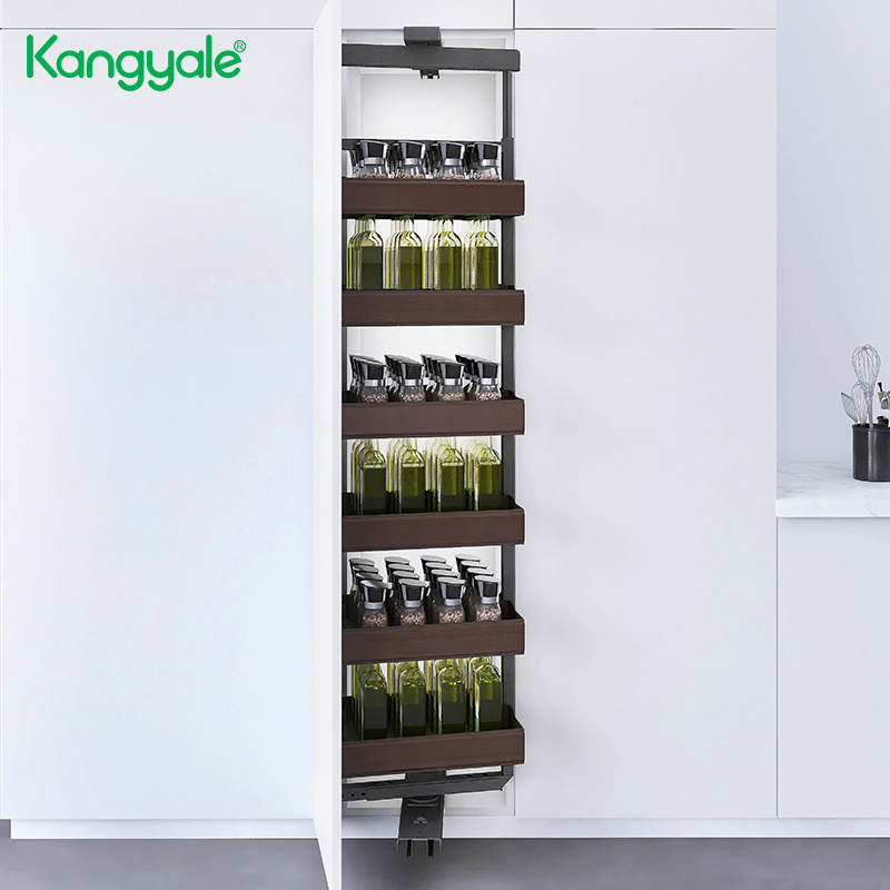 Kangyale Swivel Pull Out Tall Unit Pantry Shelf Multifunctional Rotating Storage Rack Tall Unit Cabinet Pantry Slide Basket