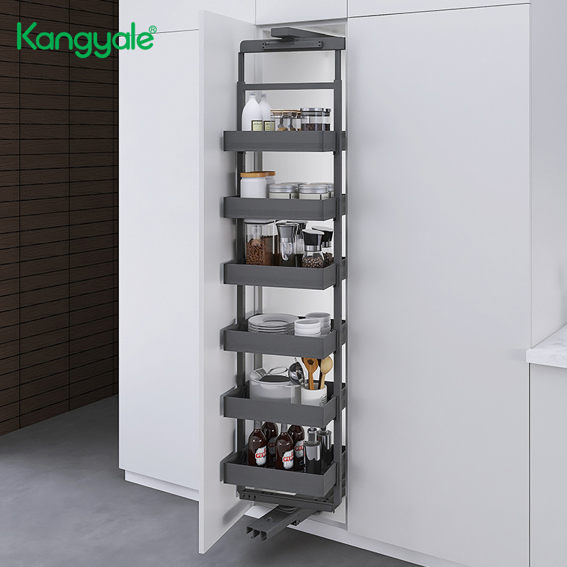 Kangyale Modern Tall Storage Cabinet Kitchen Pantry Unit Storage Rack Fruit Basket Pull Out Pantry Rotating Organizer