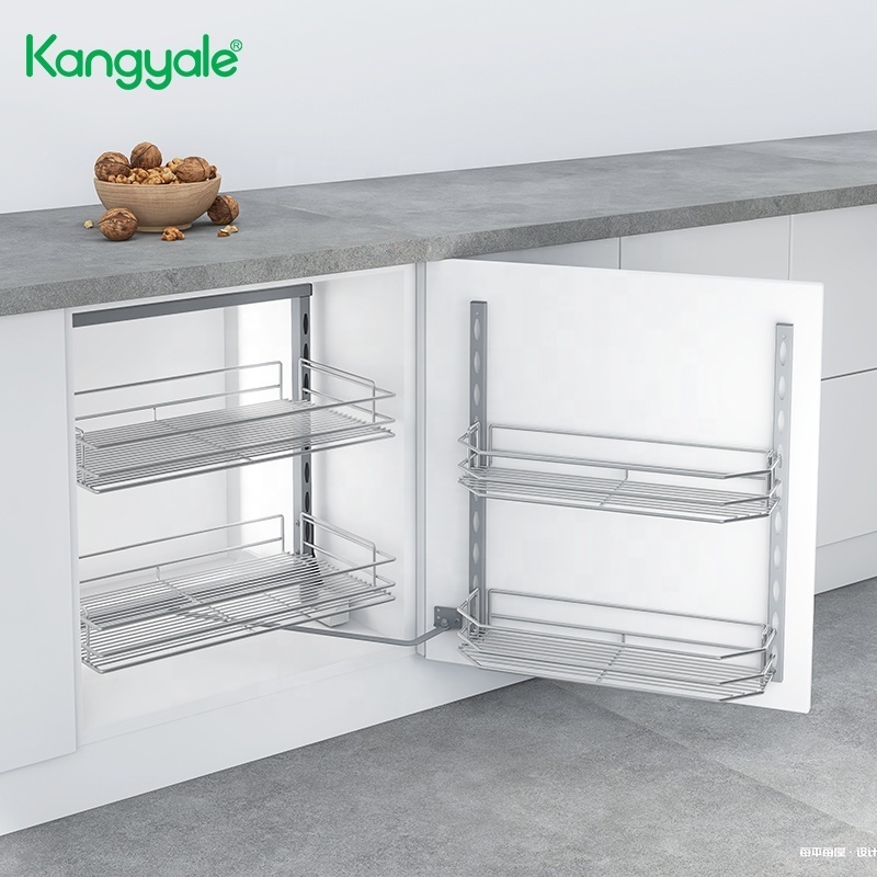 Kangyale Kitchen Base Cabinet Chrome Wire Basket Drawers Pull Out Metal Basket 2 Layers Pantry Unit Storage Basket