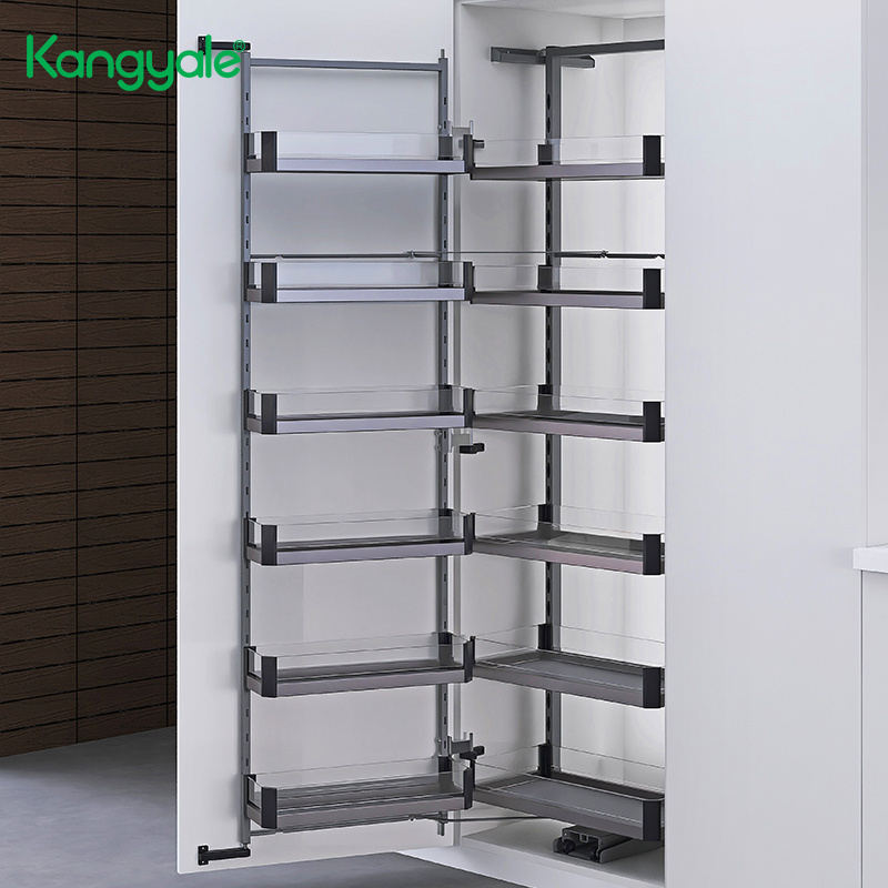 Kangyale Kitchen Cabinet Accessories Pantry Storage Basket Tall Unit Cabinet Pantry Slide 5 Tier Metal Storage Rack Shelf