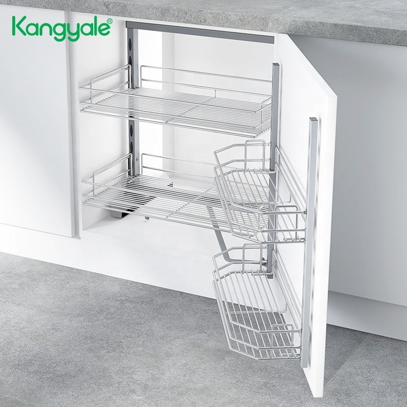 Kangyale Kitchen Base Cabinet Chrome Wire Basket Drawers Pull Out Metal Basket 2 Layers Pantry Unit Storage Basket