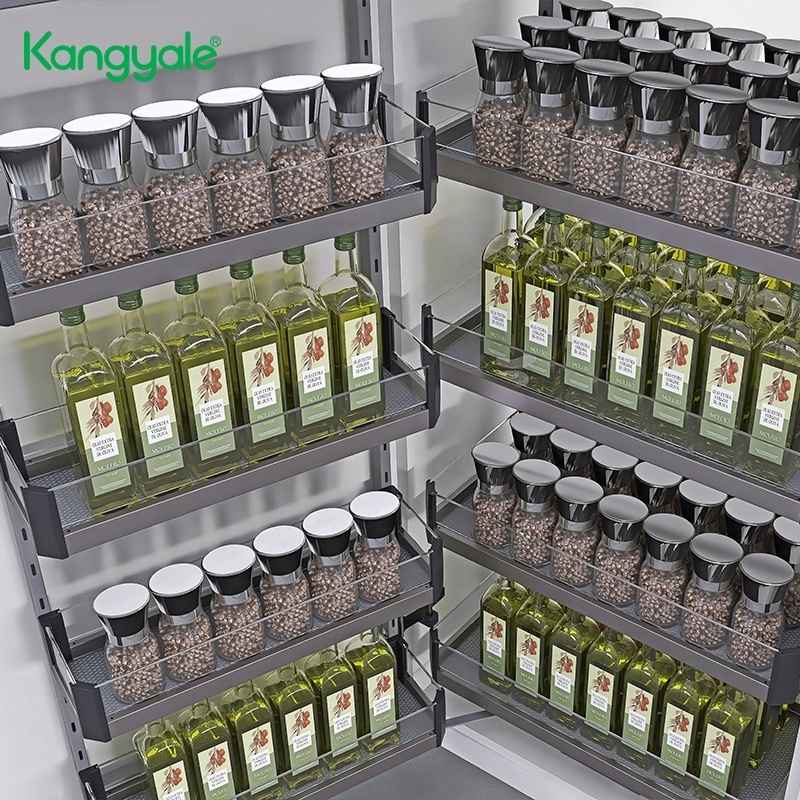 Kangyale Kitchen Organizer Cabinet Pullout Basket Glass Pantry Unit Storage Shelf Tall Unit Cabinet Pantry Slide Rack