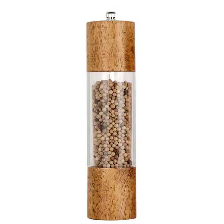 Kitchen Oak wooden salt and pepper container mill grinder with transparent acrylic tank