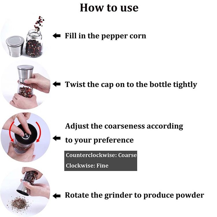 Professional salt and pepper grinder glass bottle pepper shaker manual spice grinder