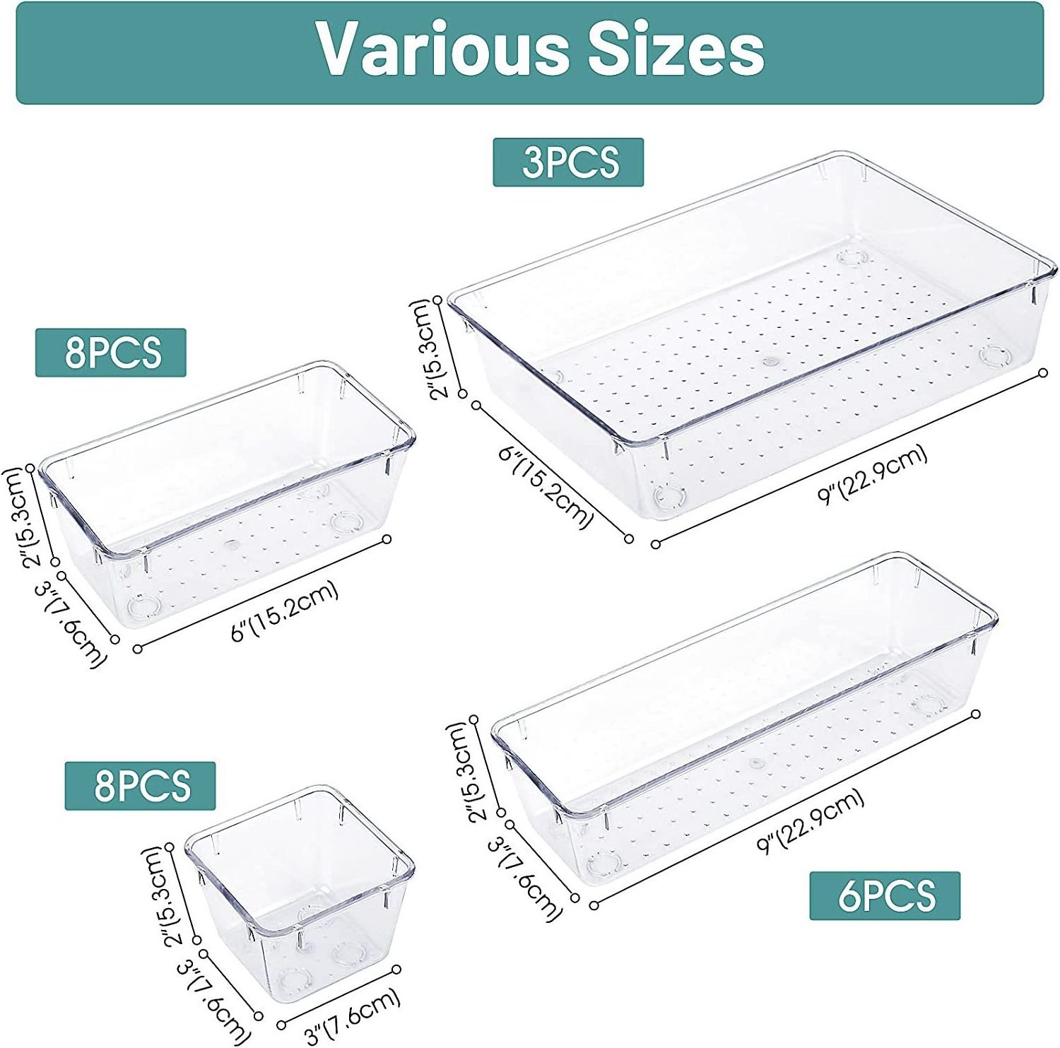 Desk Drawer Organizers Trays Set Clear Plastic Storage Bins Bathroom Drawer Tray Dividers Vanity Trays Organizer