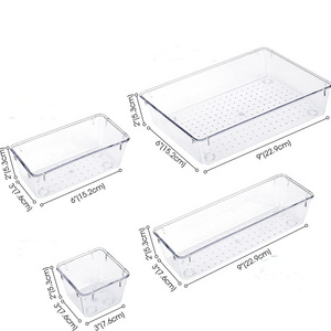 Desk Drawer Organizers Trays Set Clear Plastic Storage Bins Bathroom Drawer Tray Dividers Vanity Trays Organizer