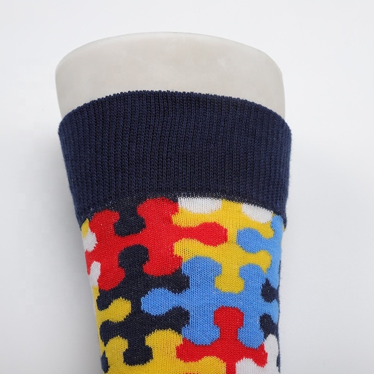 KANGYI Wholesale custom men fun socks fashion puzzle pattern colorful cotton dress socks