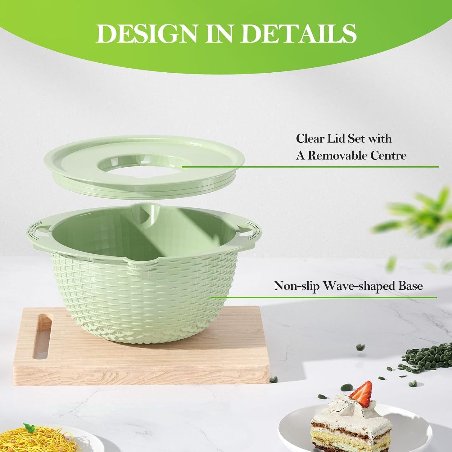 Apartment & Home Essentials Green Food Strainers and Colanders, 4-1 Colander with Mixing Bowl Set for Kitchen