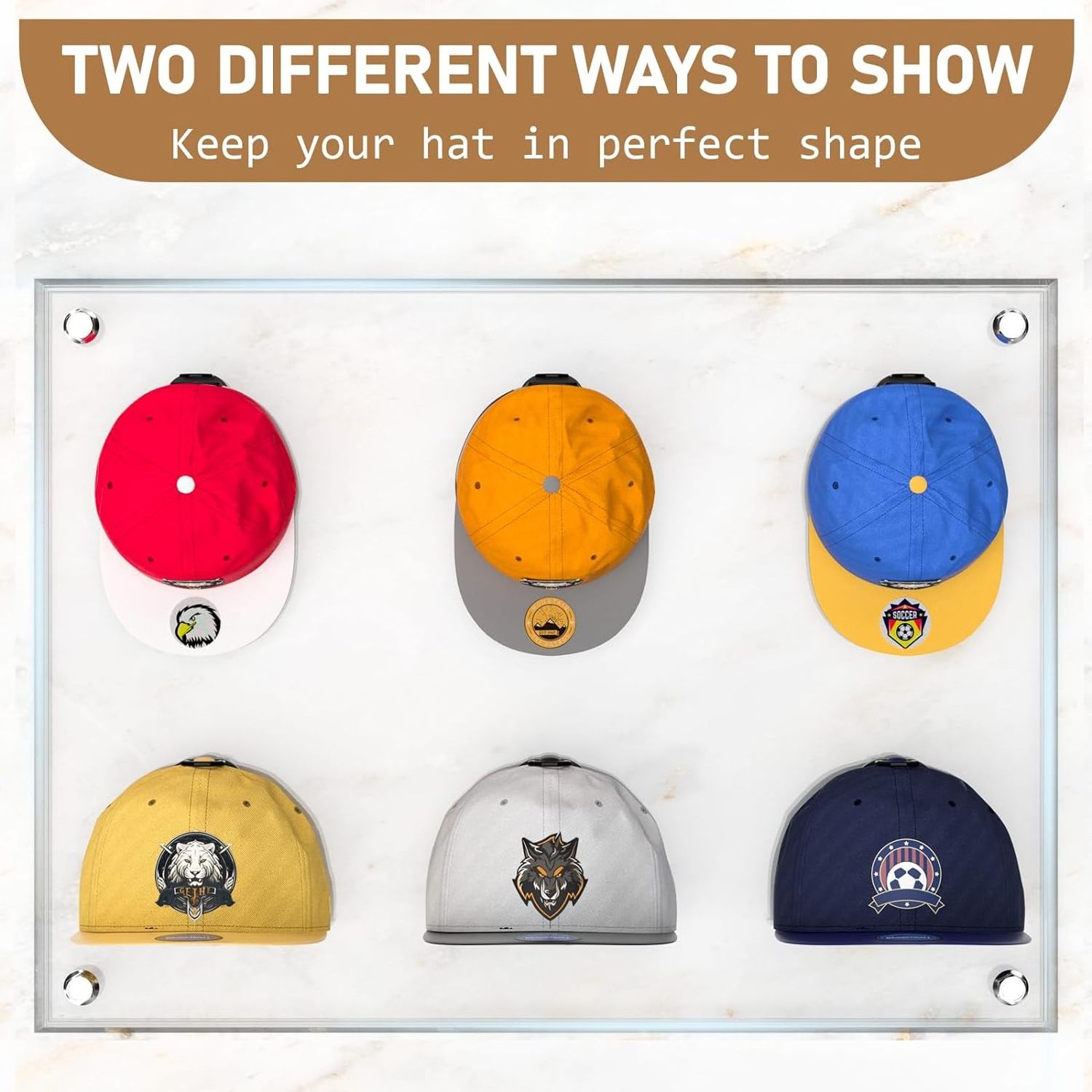 No Drilling Adhesive Black Hat Hooks for Wall, Super Strong Hat Rack for Baseball Caps