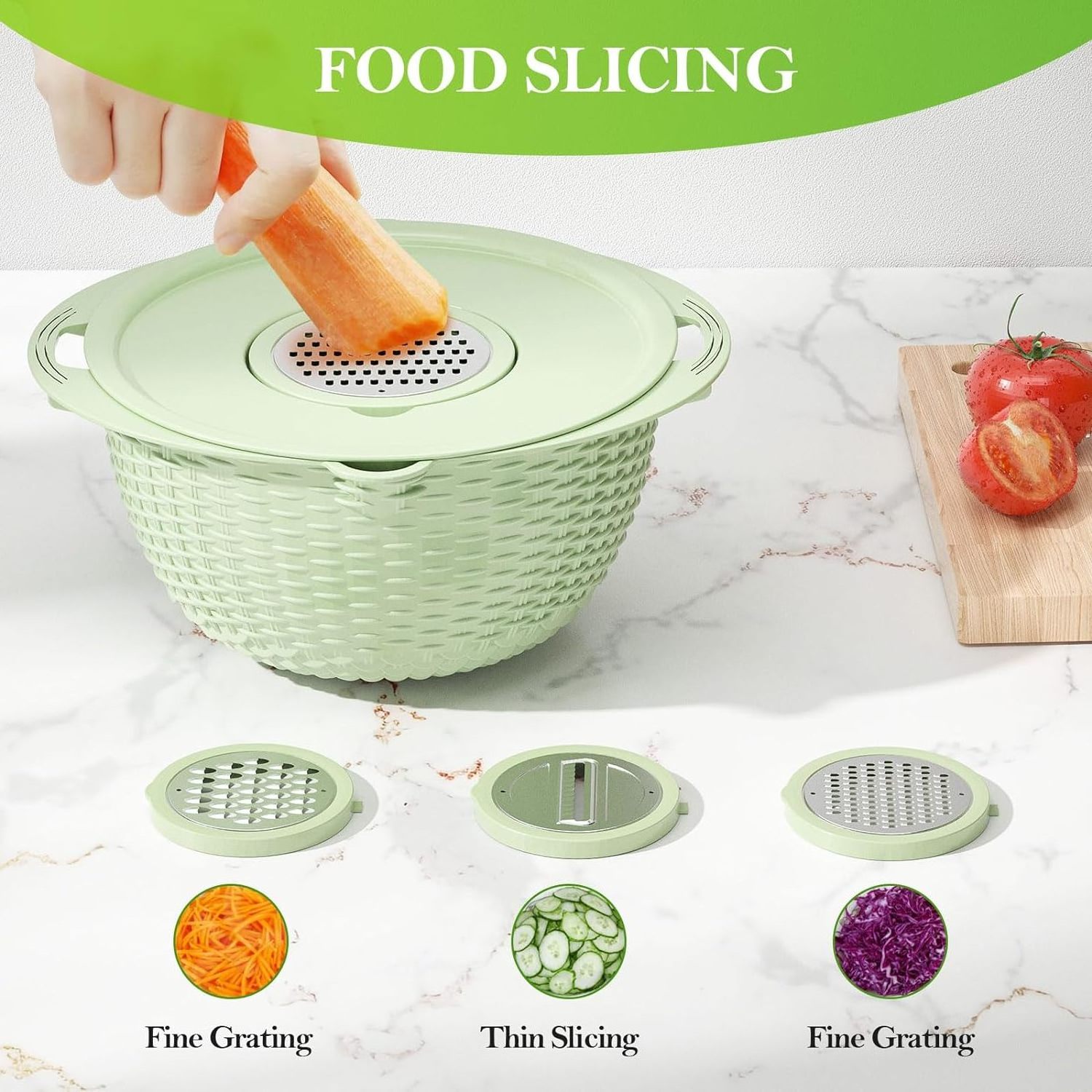 Apartment & Home Essentials Green Food Strainers and Colanders, 4-1 Colander with Mixing Bowl Set for Kitchen